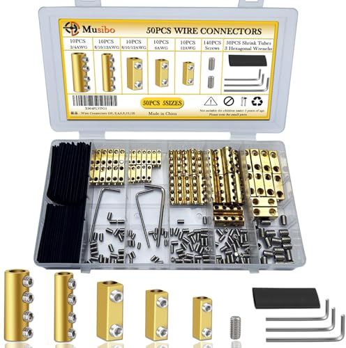 50pcs 2, 4, 6, 8, 10, 12AWG Wire Connectors, Quick Wiring Connection Terminal, Circuit Connector Wire Connector with Screws, Heat Shrink Tubes & Wrench, for household appliances and the power industry