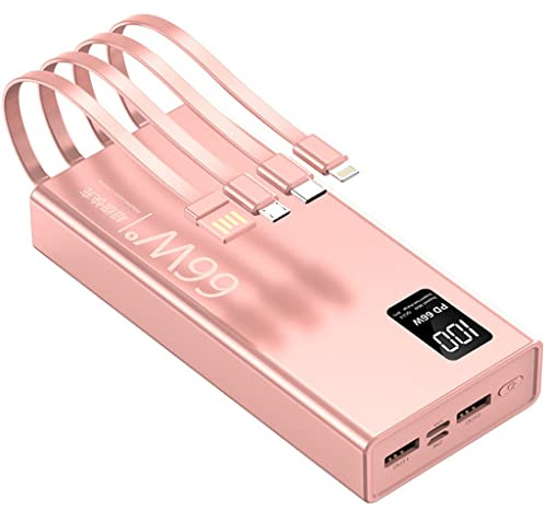 Power Bank, Power Bank Super Fast Charging 66W Ultra-sottile Autonomo Linea Grande capacità 20000 mAh Alimentatore Mobile per Ricarica Flash (Colore: Rosa, Dimensioni: 20000mAh)