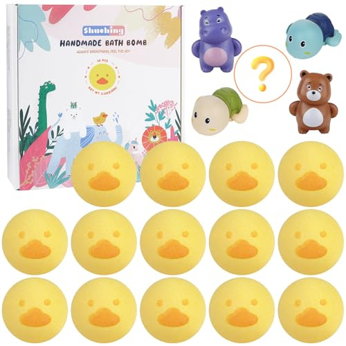 SHUCHING 14 Bombe da Bagno Bambini Anatra, Bombe da Bagno con Giocattoli Pistola, Set Regalo Bath Bombs Naturali Bio per Bambini Compleanno Natale Festa