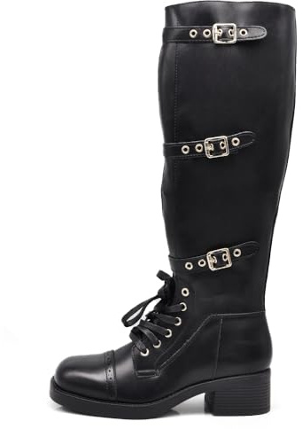 IF Fashion Scarpe Stivali da Donna Al Polpaccio Biker Motociclista Con Multi Fibbie Anfibi 660-3