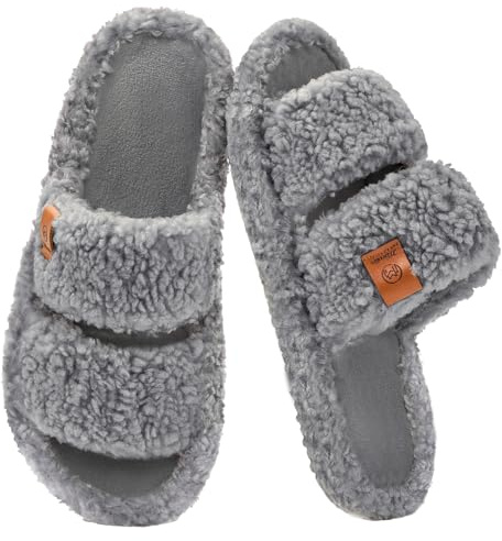 Donpapa Pantofole Donna Scarpe da Casa Ciabatte Memory Foam Suola Antiscivolo Peluche Aperta Comode Fluffy Slippers Grigio 270