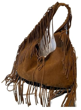 ITRHJTGP Fransväska Kvinnors axelväskor i PU-läder med hög kapacitet, med tofs, hobo-stil, kaffe, 45cmx29cmx1cm