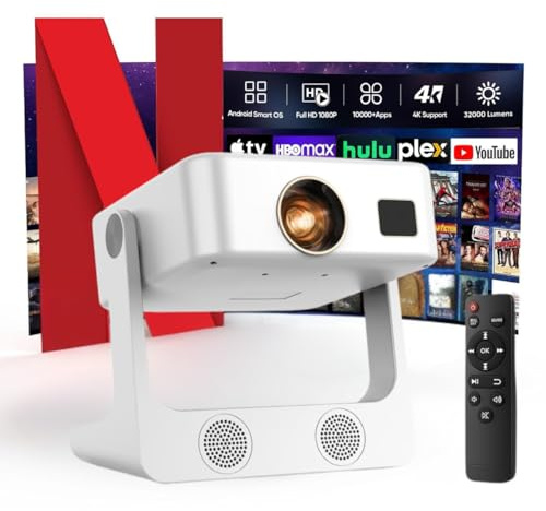 Smart Projector 2026 [Compatible with Netflix/Dolby Audio/Disney & Live TV] Native 1080p Projectors 30000 Lumens Portable Projector 4K Auto Focus & 6D Keystone | Screen Mirroring for iOS/Android