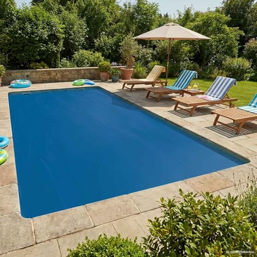 GeenYuu Poolskydd extra tung blå 732 x 366 cm PE med luftkammare, solfilm för pooler, vattentätt skyddsfodral, isolerande presenning, väderbeständig för sommar och vinter