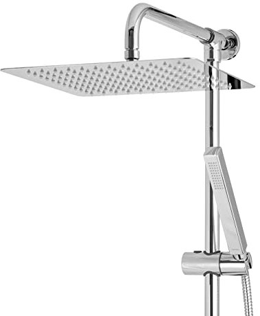 PaulGurkes Aufputz Regendusche Duschsystem eckig Regenbrause Set 30cm Komplettdusche Duschset Aufputzmontage Nachrüsten Duschsäule Dusche eckiges Design Komfortdusche Duschsystem mit Regendusche