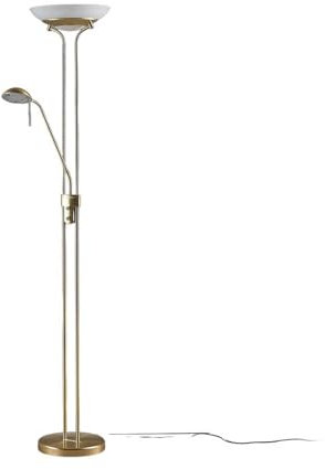 Lindby LED Stehlampe, Deckenfluter dimmbar verstellbarer Lesearm Standleuchte Metall messing Standlampe Wohnzimmerlampe Leselampe
