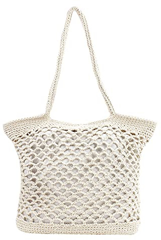 Goclothod Modische Handtaschen für Damen, gewebte Strohtasche, Sommer, Strand, Tragetasche, Weiss/opulenter Garten, Einheitsgröße