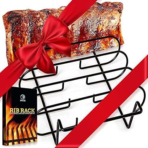 Mountain GRILLERS Spare Ribs Halter für Smoker - BBQ Rib Rack für Gas- oder Kohlegrill - Antihaftbeschichtete Sparerips Halterung zum Grillen und Barbecue - Für 5 Baby-Rippchen - Schwarz