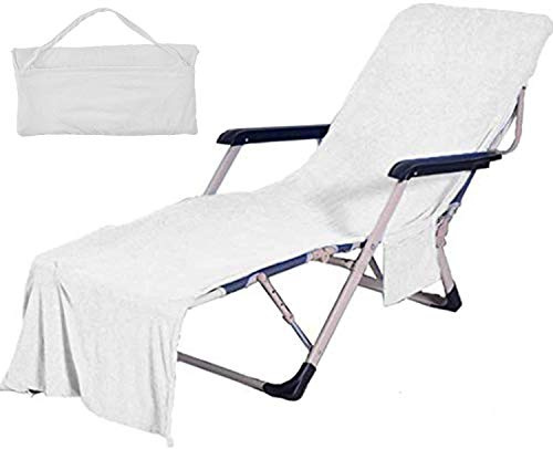 VOCOOL Chaise Lounge Pool Chair Cover Beach Towel Fitted Elastic Pocket Won't Slide 85 L x 30 W-White