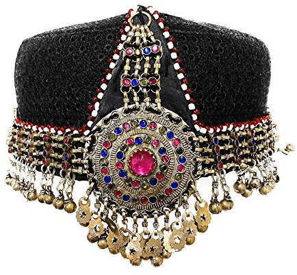 Turkman Erturul Ghazi Halime Sultan Kayi türkischer Tribal Damen mehrfarbiger handgefertigter Kopfschmuck Vintage Antik Hut in Glocken Perlen von Duel On Jewel