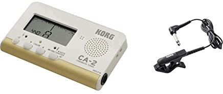Korg - CA-2 Chromatic Digital Tuner for Stringed, Woodwind and Brass Instruments - White & - CM-300-BK Improved Design Contact Microphone for Clip-Type Tuners - Black