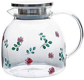 Jus Carafe d'eau Le pichet en verre de 50 oz avec couvercle de filtre en acier inoxydable La carafe de verre est en matériau borosilicate peut supporter une température élevée Thé Cruche