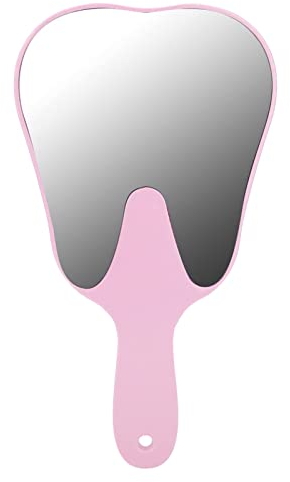 Agatige Espejo Dental, Espejos con Forma de Diente, Bonito diseño con Mango, Espejo de Mano, Accesorio Dental portátil para Mujeres, Hombres y niños(Rosado)