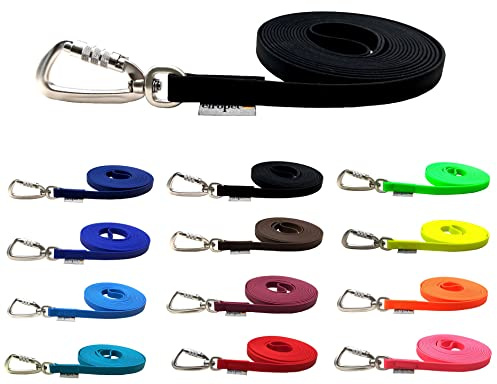 Schleppleine Biothane Hundeleine große Hunde 1m / 2m / 3m / 5m / 10m / 15m Sicherheitshaken (5m MIT Handschlaufe, Schwarz)