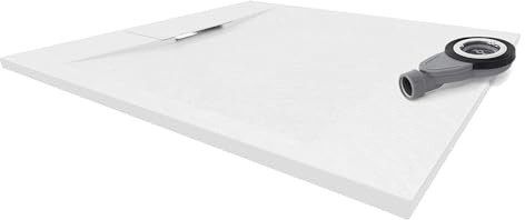 i-flair SMC POLAR Duschwanne 100x80 cm, extra flache und robuste Duschtasse 26MM aus langlebigem SMC mit ANTI-Rutsch-Oberfläche In Schieferoptik/Steinoptik inkl. Ablaufgarnitur mit Deckel - Weiß