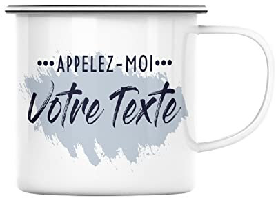 Fabulous Mug en Métal Emaillé Texte Personnalisable Appelez-moi + Texte Calligraphie Pinceau Idée Cadeau Personnalisé