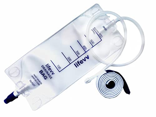 Lifevv 600 ML Urine Drainage Bag, Drainage w/Clear Bag, Nephrostomy Bag,with 24 Silicone Tube,Twist Drain Valve (1 Pack)