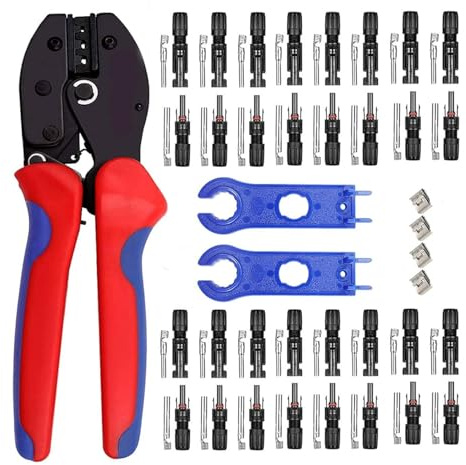 QeeHeng Solpresstång kit för 2,5/4,0/6,0 mm², 1 st. solpanel, PV-kabel, presstång + 16 par kvinnliga solpaneler, kabelkontakt + 2 stycken solkontakter, skiftnycklar