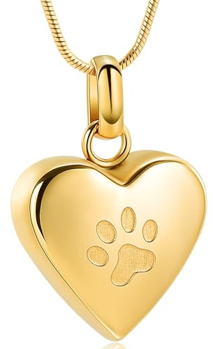 VCCWYQK Urnen-Halskette für Asche für Hunde, Pfotenabdruck, Herz-Urnen-Halskette für Haustiere, Gedenkstück, Andenken, Schmuck