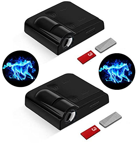 SSyang 2 Pezzi Lampada da Proiezione LED per Auto, Logo Proiettore Porta, Benvenuto Magnetica Wireless Senza Foratura (Nero)