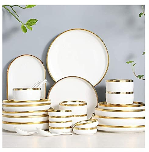 Dining Plate Set Dinnerware Sets Service for 2/4/6 Kitchen Plates and Bowls Sets White Luxury Bone China Tableware