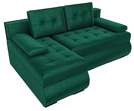 BROMARKT Ecksofa mit Schlaffunktion Sofa mit Bettkasten Schwarz Links Grün | Wohnlandschaft Eckcouch Freistehend Couch Polstercouch Schlafcouch Stauraum 200 cm Breite 4 Sitzer Stoff Monolith Schlafsofa