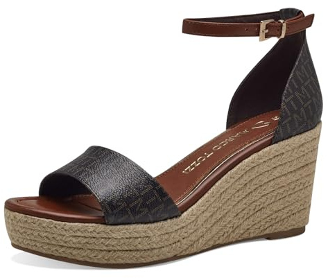 MARCO TOZZI Damen Sandalen mit Keilabsatz mit Verstellbarem Riemen Sommer, Braun (Mocca Comb), 39 EU