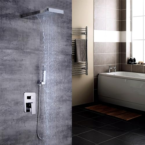 Edelstahl Duscharmatur Set, Wandmontage Unterputz Duscharmatur, 8.27in Länge des Griffs, Duschset Regendusche Kopfbrause Duschsystem, für Badezimmer