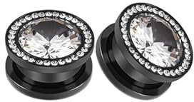 AMDXD 2pcs Piercing Ohrringe Expander Stretching, Zirkonia Weiß Tunnel Dehnstab Set 6mm, Edelstahl Ohrringe Schwarz