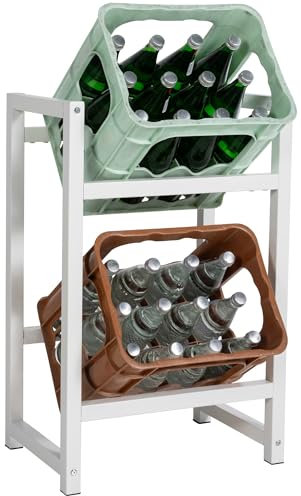 CLP Getränkekistenständer Metall freistehend Stack, platzsparendes Getränkekistenregal robust und platzsparend für Getränkekisten, Farbe:weiß, Größe:75x47x31 cm
