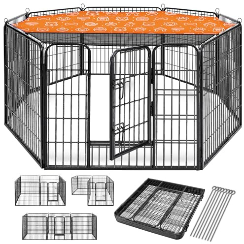 TRESKO® Recinzione Recinto 60 cm per Cani, Gabbia per Cuccioli con 8 picchetti inclusi, Box in Metallo Robusto (77 x 60 cm)