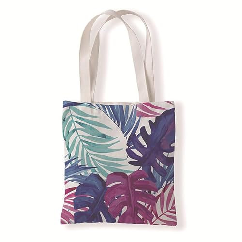 Tote Bag Hojas De Palma Moradas Bolsa de Tela Algodón y Cáñamo Bolsas de Tela para Pintar Gran Capacidad Bolsa Tela Plegable Bolso Tela Duradero Totebag Reutilizable Bolsos de Tela 30x40cm/2 Pcs