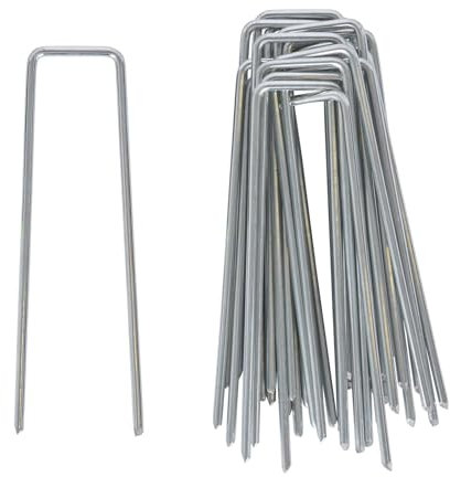 Harbour Housewares Weed Membrane Pegs - 60 Pack - 6/150mm - 4mm Thick U-Shaped Nail Pin Garden Pegs Galvanised Steel Garden Stake Ground Pegs for Securing Lawn Fabric, Artificial Grass, Ground Cover