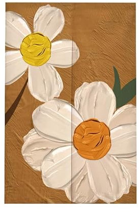 Türvorhang Gelbbraune Blüten Vorhänge Kurz Polyester Küchenvorhänge Raumteiler Vorhang Türvorhang Insektenschutz Tür Vorhang mit Teleskopstange Fliegenvorhang Terrassentür Vorhang Tür 90x180cm
