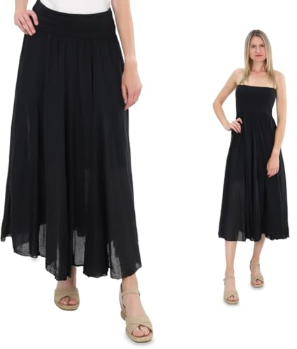 Malito - Damen Maxirock - locker geschnittenes Bandeaukleid aus Baumwolle - Rock mit elastischem Jerseybund 80150 - Schwarz