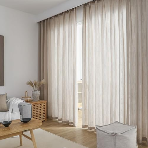 Beydodo Vorhänge Halbtransparent mit Haken 96x214CM, Gardinenschals 2er Set Khaki Japanisch Einfarbig Lichtdurchlässige Gardinen Schiebevorhänge für Wohnzimmer Schlafzimmer Küche