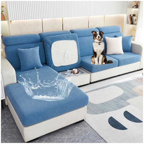 NNSMUN Sofa Cushion Seat Covers Slipcovers Stretch 360° All-inclusive, Sofa Couch Cushion Covers Replacement for Individual Cushion with Elastic Bands Furniture Cover (Blue,Large 4 Seater)