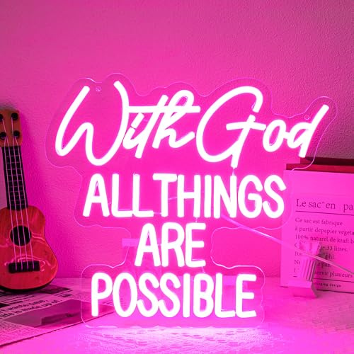 With God All Things Are Possible Neon Sign God Neon Light for Wall Decor Letter LED Neon Sign Pink LED Neon Light Dimmable Neon Signs for Bedroom Wedding Church Decoration
