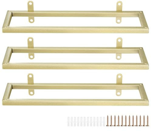 sourcing map 3 Set Wall Mounted Wine Racks Wine Bottle Display Holder for Wall, Metal Hanging Wine Rack Organizer for Liquor Bottles Home Kitchen Living Room Gold