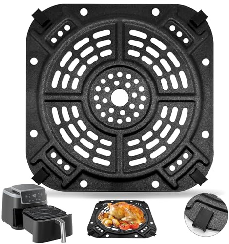 GWBSXM Air Fryer Grill Pan for Ninja AF140UK AF110UK Air Fryer 4-in-1 4.7L, 8.43 × 8.43IN Air Fryer Accessories Tray Rack Grill Plate Crisper Plate Replacement Parts with Rubber Bumpers