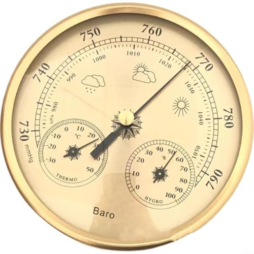 HOHOVYVY Analogue barometer, hygrometer, indoor analogue, 130 mm, 3-in-1 weather station, thermometer, hygrometer and barometer
