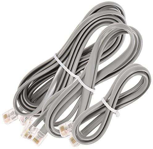 GAROZATION 3pcs Telephone Cables Standard Connectors and Wear-resistant Landline Phone Extension Cords for Modems and Fax Machines Grey