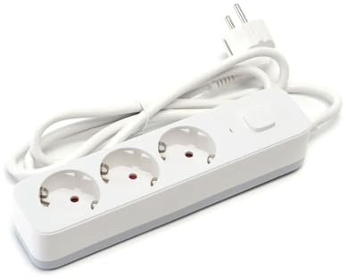 Regleta de 3 vías con Interruptor, Cable de 5 m, 3G, 1,5 mm², Color Blanco y Gris, Ideal para conectar múltiples Dispositivos eléctricos.