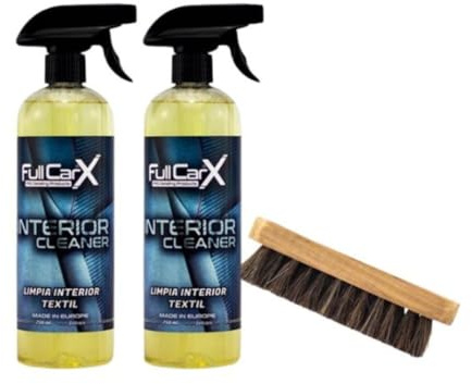 AutoFullCar - Pack 2 Limpia Tapicería Textil FullCarX 750ml. + Cepillo Fabricado en Pelo de Caballo Natural de Regalo - Limpieza de Coche, Asientos, Alfombrillas, etc - Pack Válido para El Hogar