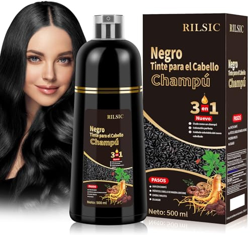 Black Hair Dye Shampoo 3 en 1,Shampoo Tinte Negro para Cabello, Champú para Cabello Instantáneo Champu Colorante Tinte para Hombre y Mujer(500ml Negro)