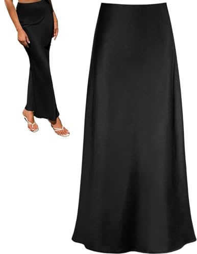 Hperu Jupes satinées pour Femmes,Jupe en Satin, Taille Haute Jupe Maxi cachée