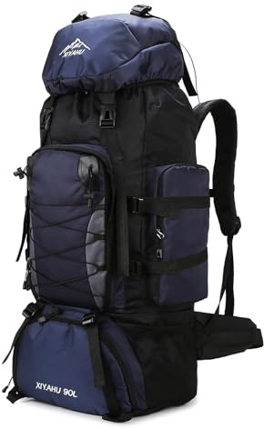 CINGHI LUSSO Senderismo Mochila 90L Mochila para Hombres Mujeres Mochila Impermeable para Viajar Grande Camping Senderismo Bolsas Daypack al aire libre Viaje Mochila (Azul Oscuro)