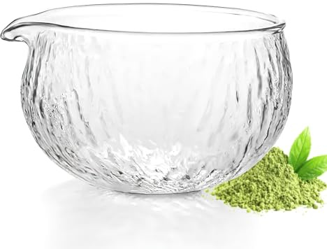CAMATET Matcha Bowl with Spout, 500 ml/18 oz Glass Matcha Mixing Bowl, Japanese Ceremonial Matcha Chawan for Matcha Powder/Salad/Fruit/Soup/Tea