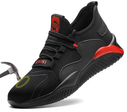 Chaussure de Travail Femmes S1 Chaussures de Sécurité Respirantes Hommes Légère Basket de Sécurité Industrie Protection Sneakers Noir Rouge 38EU