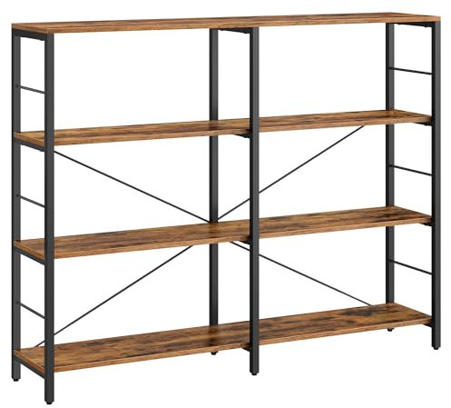 VASAGLE Libreria a 4 Livelli, Scaffale Portaoggetti, 30 x 120 x 109,4 cm, Stile Industriale, per Soggiorno, Studio, Balcone, Cucina, Marrone Vintage e Nero Inchiostro LLS131K01